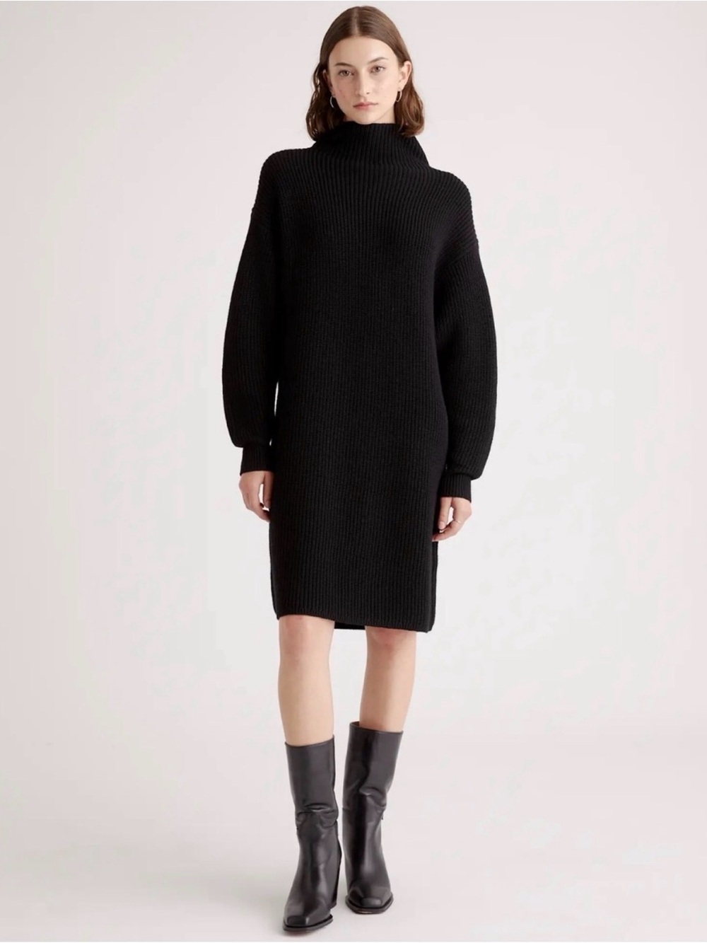 Quince Black Turtleneck Knit Sweater Dress - L - 100% Merino Wool